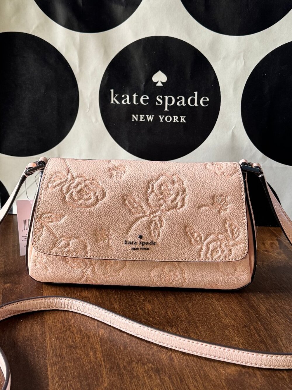 Kate Spade New York Sutton Mini Crossbody Floral Leather Purse - Crisp Peach